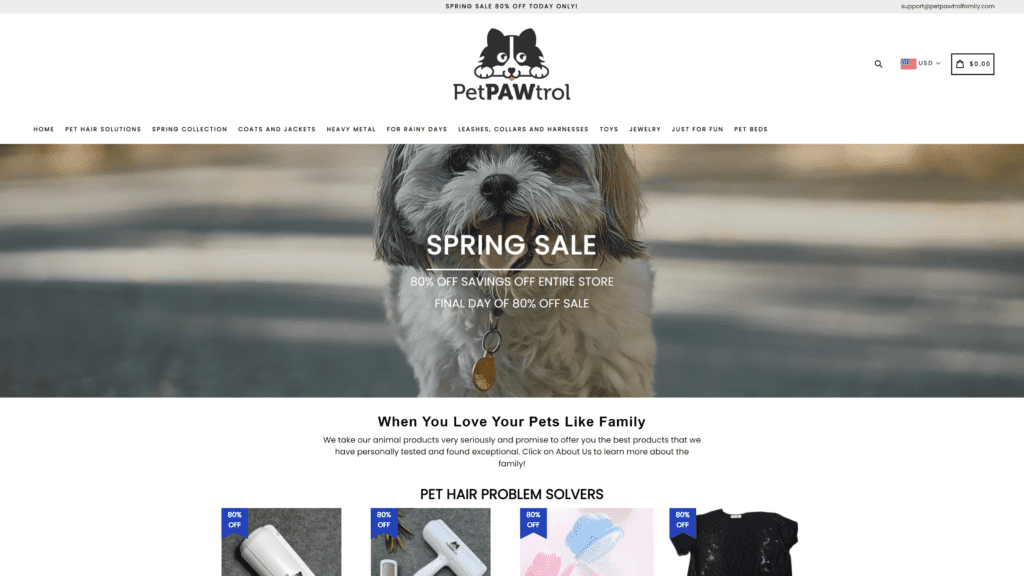 A screenshot of the pet pawtrol Homepage