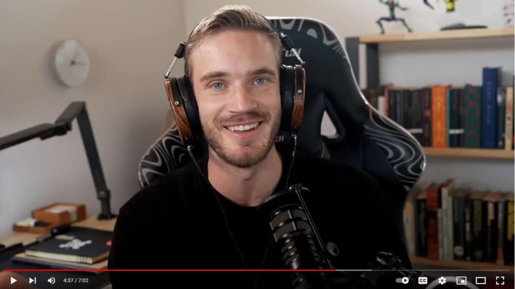screenshot of the pewdiepie youtube channel