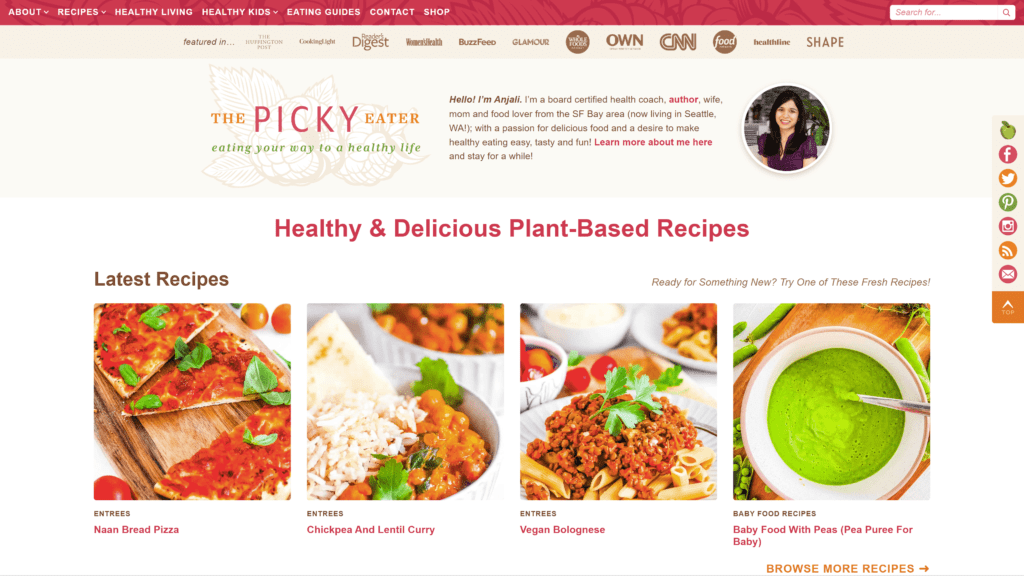 a screenshot of the picky eater homepage