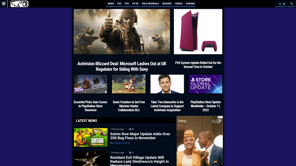 screenshot of the playstation lifestyle homepage