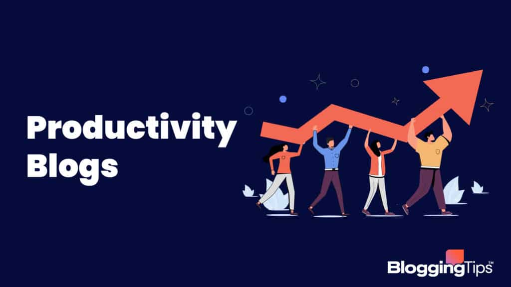 vector graphic showing an illustration of people getting things done next to productivity charts - next to which are the words 
