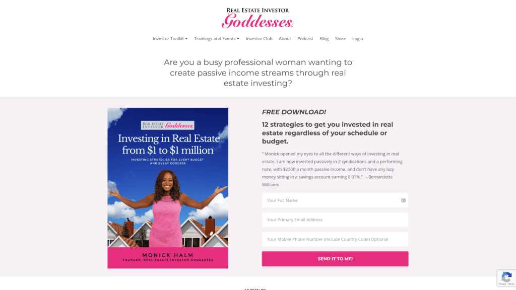a screenshot of the rea estate investor goddesses homepage