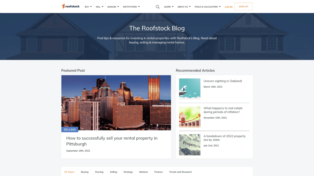 a screenshot of the roofstock homepage