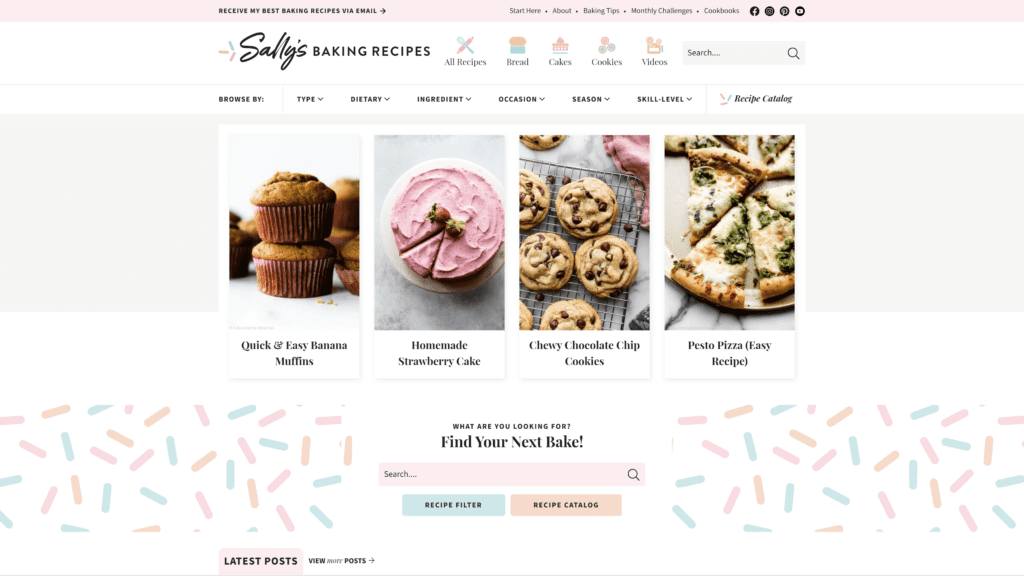 a screenshot of the sally's  baking addiction homepage