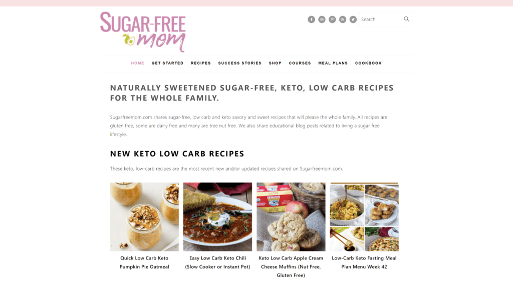 a screenshot of the sugar-free mom homepage