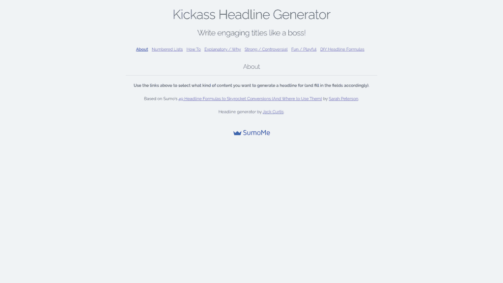 screenshot of the sumome_kickass-headline-generator homepage
