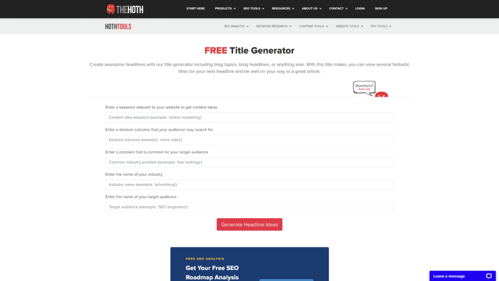 thehoth free title generator homepage screenshot 1