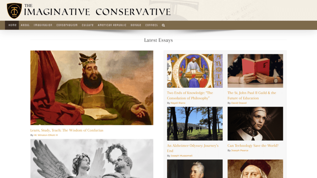 screenshot of the imaginative conservative homepage