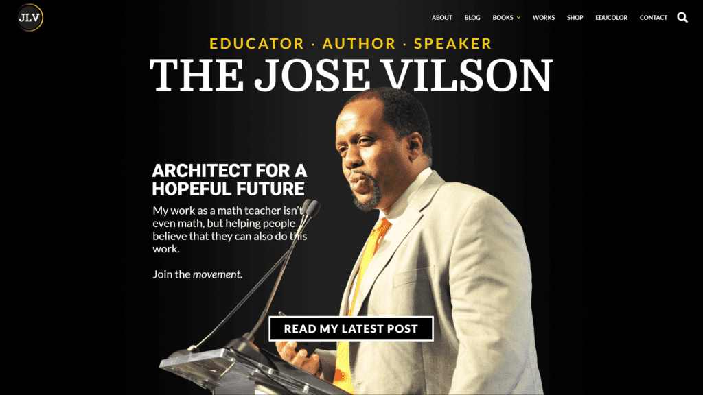 screenshot of the jose vilson homepage