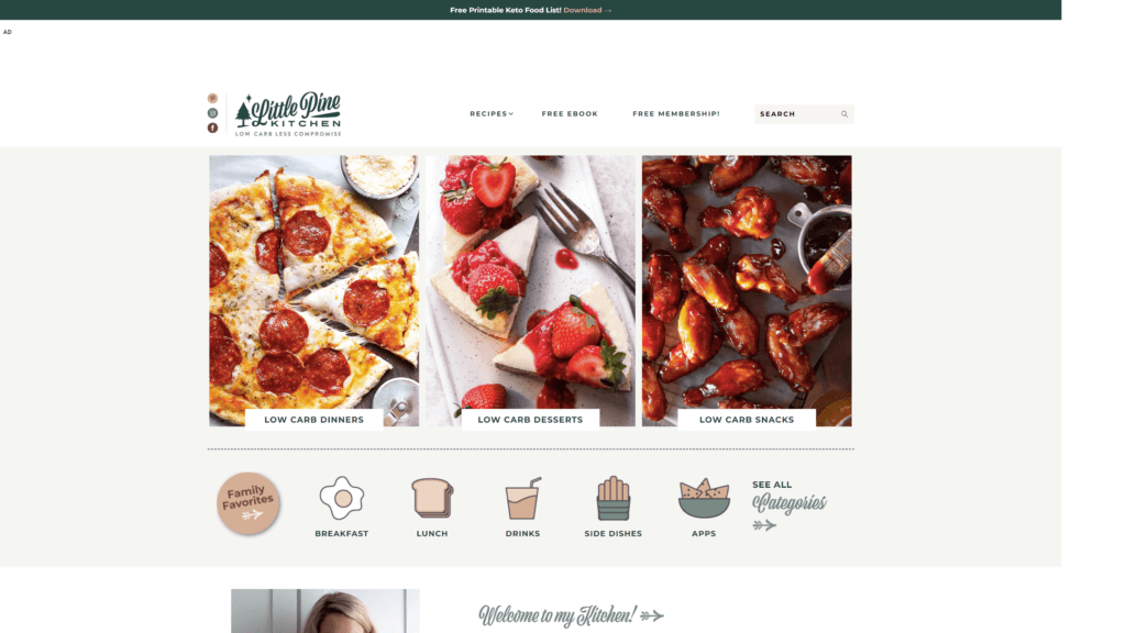 A screenshot of the little pine kitchen Homepage