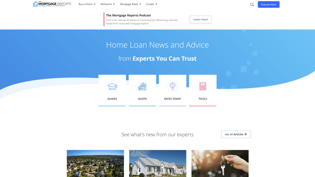 a screenshot of the mortgage reports homepage