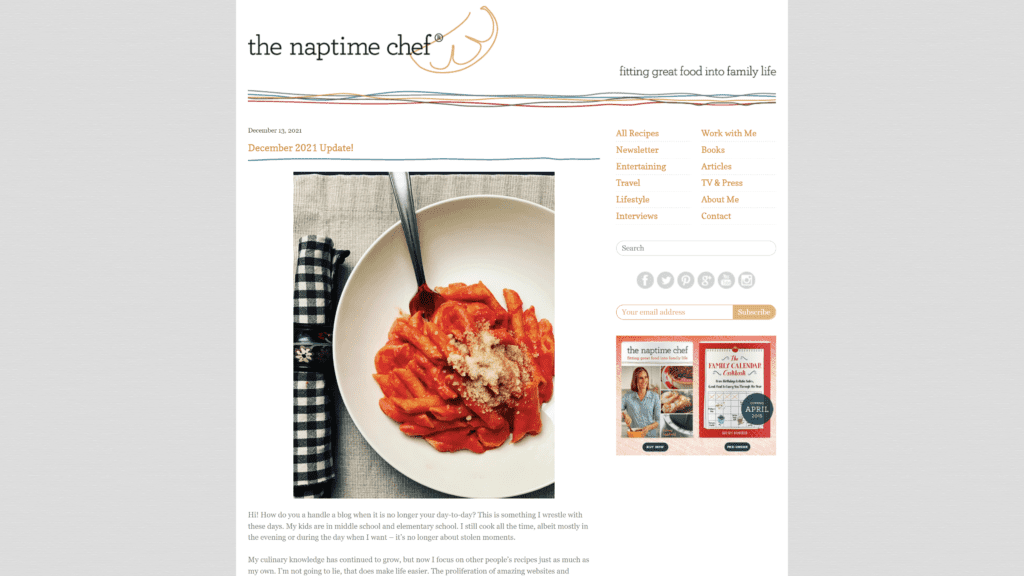 a screenshot of the naptime chef homepage