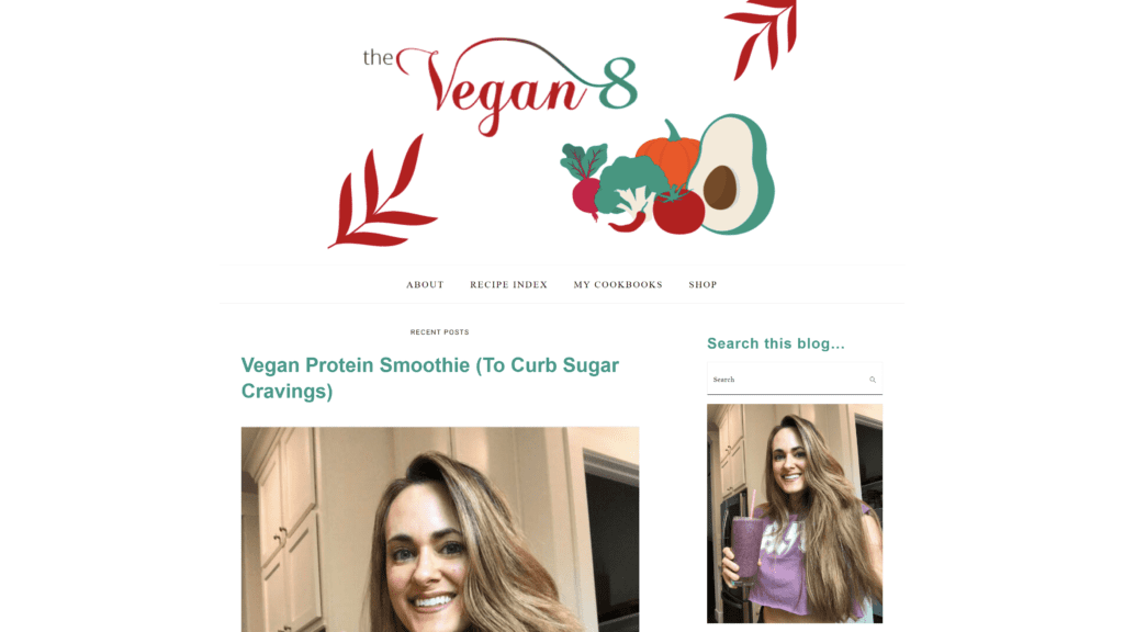 screenshot of the vegan 8 homepage