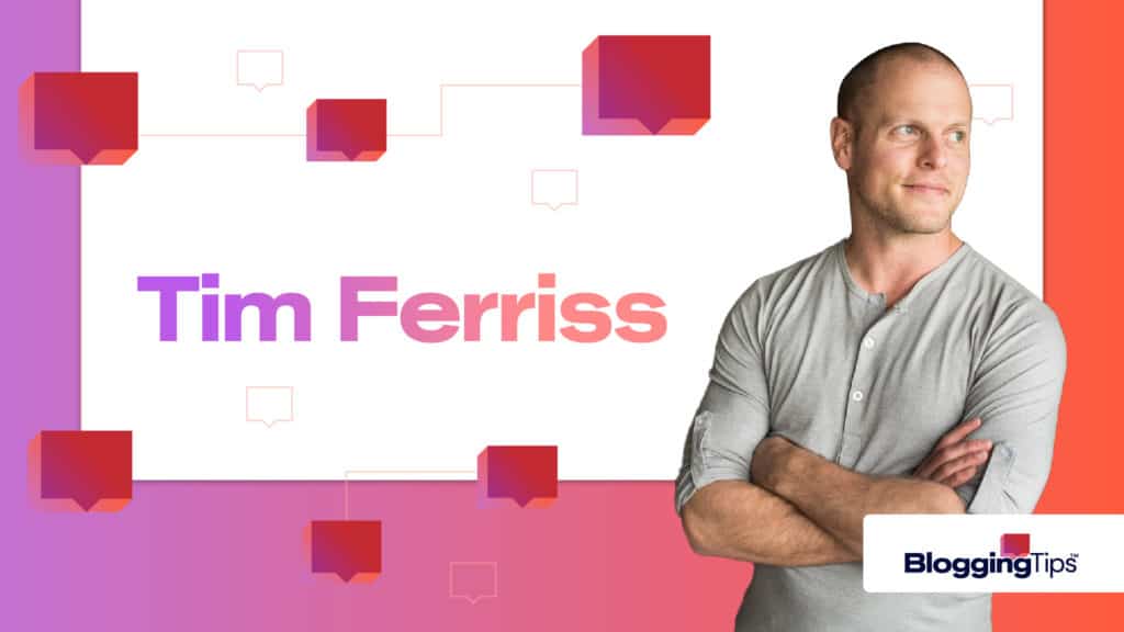 vector illustration showing a picture of tim ferriss against a bloggingtips.com-themed background