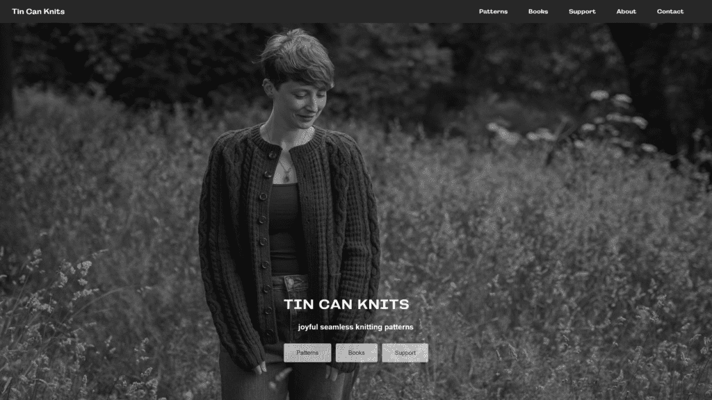 screenshot of the tin can knits homepage