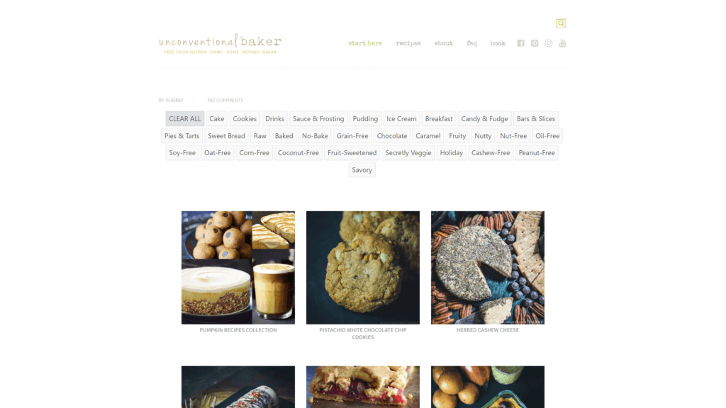 screenshot of the unconventional bakers homepage