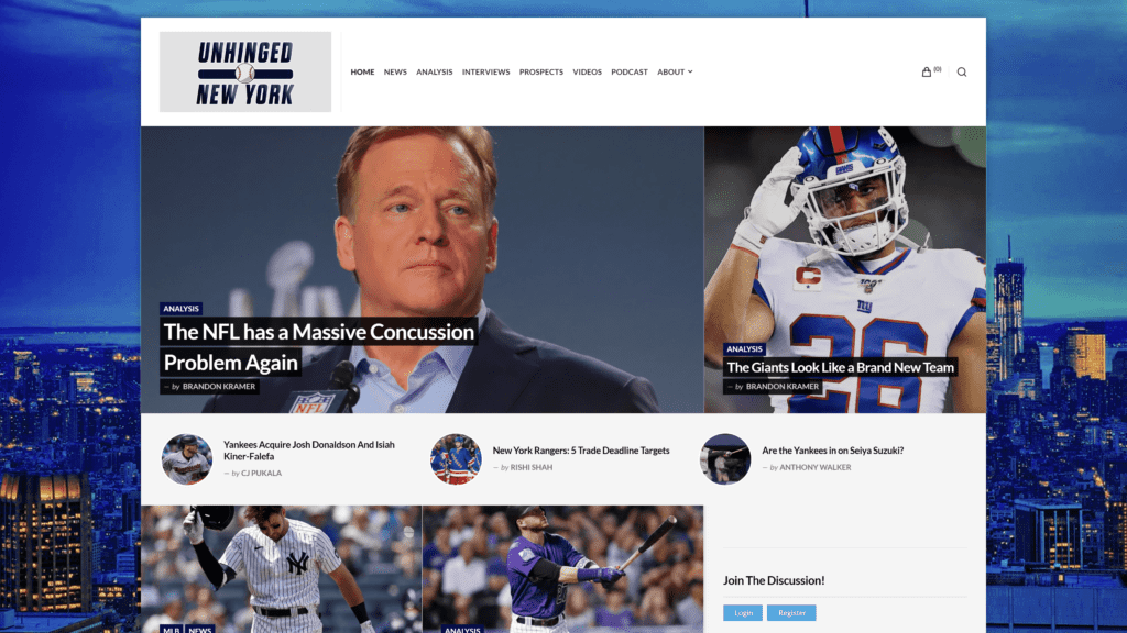 A screenshot of the unhinged new york Homepage