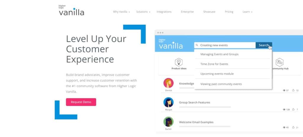 screenshot of the vanilla forums homepage