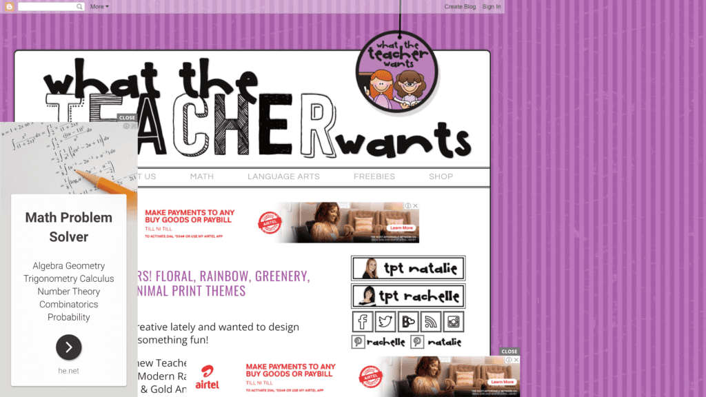 screenshot of the what the teacher wants homepage