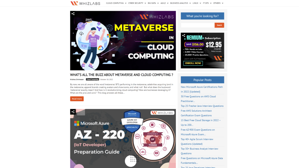 whizlabs blog homepage screenshot 1