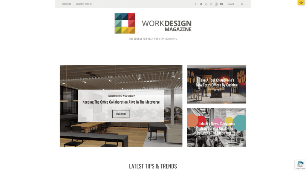 a screenshot of the work design magazine homepage