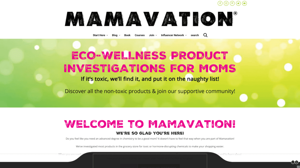 screenshot of the mamavation homepage