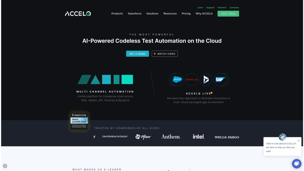 screenshot of the ACCELQ homepage