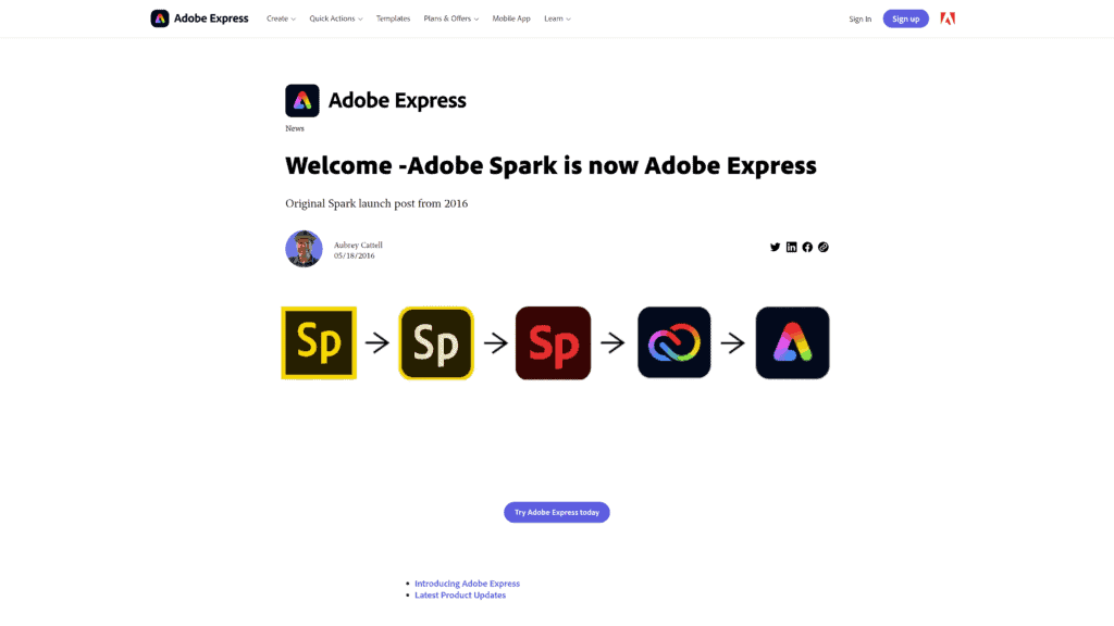 Adobe spark homepage screenshot 1