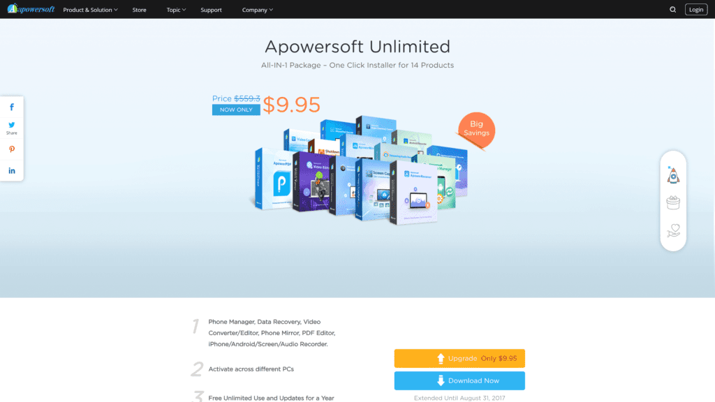 screenshot of the apowersoft unlimited homepage
