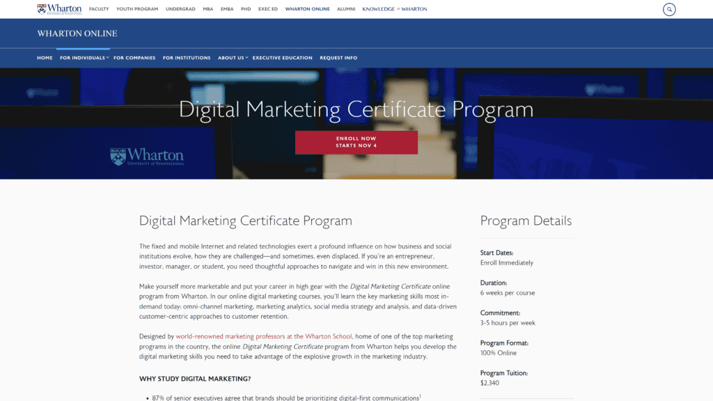 Digital Marketing Certificate homepage screenshot 1