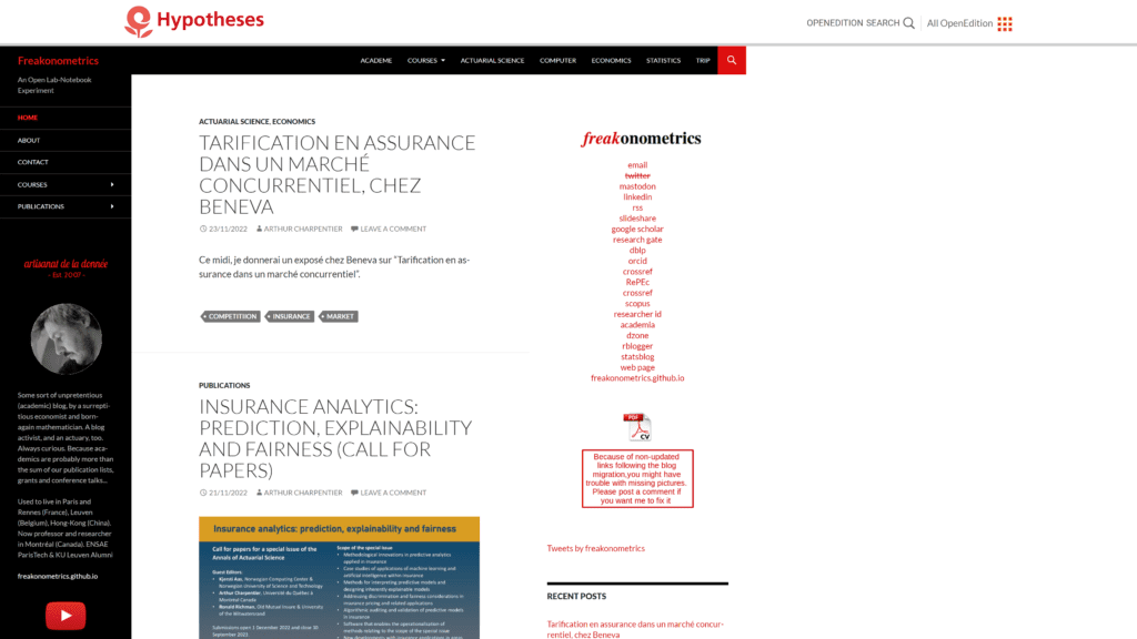 screenshot of the freakonometris homepage