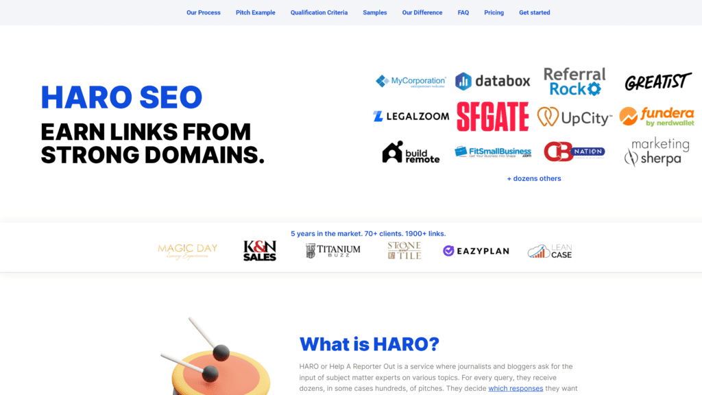 screenshot of the haro homepage