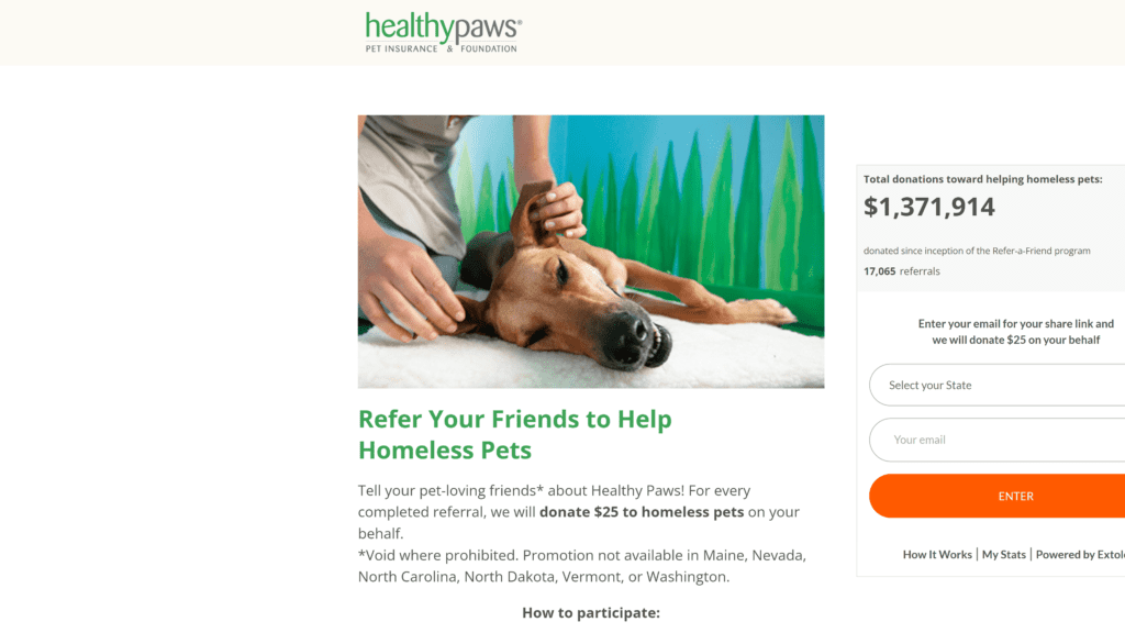 screenshot of the healthy pws pet insurance affiliate program homepage