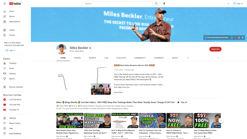 Miles Becklers homepage screenshot 1
