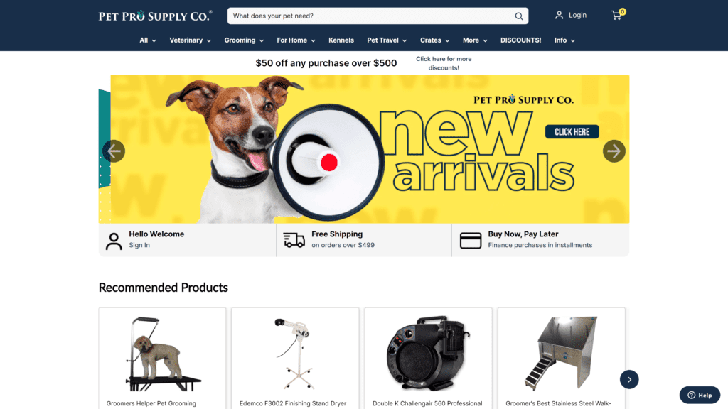 screenshot of the pet pro supply co. affiliate program homepage