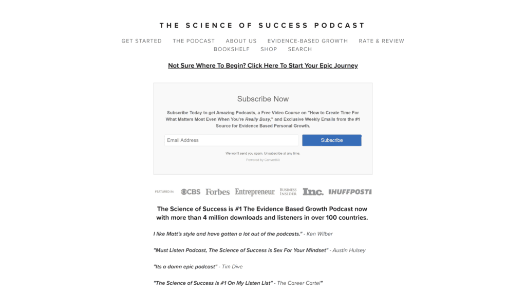 The science of success homepage screenshot 1