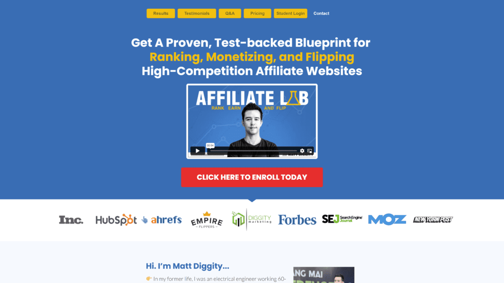 affiliatelab Matt Diggity homepage screenshot 1