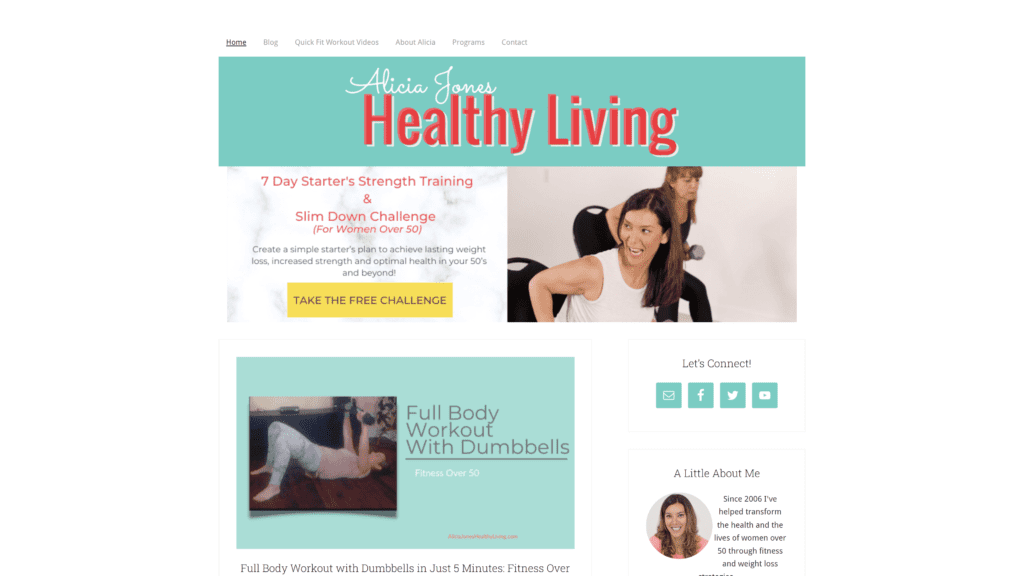 screenshot of the alicia jones healthy living homepage