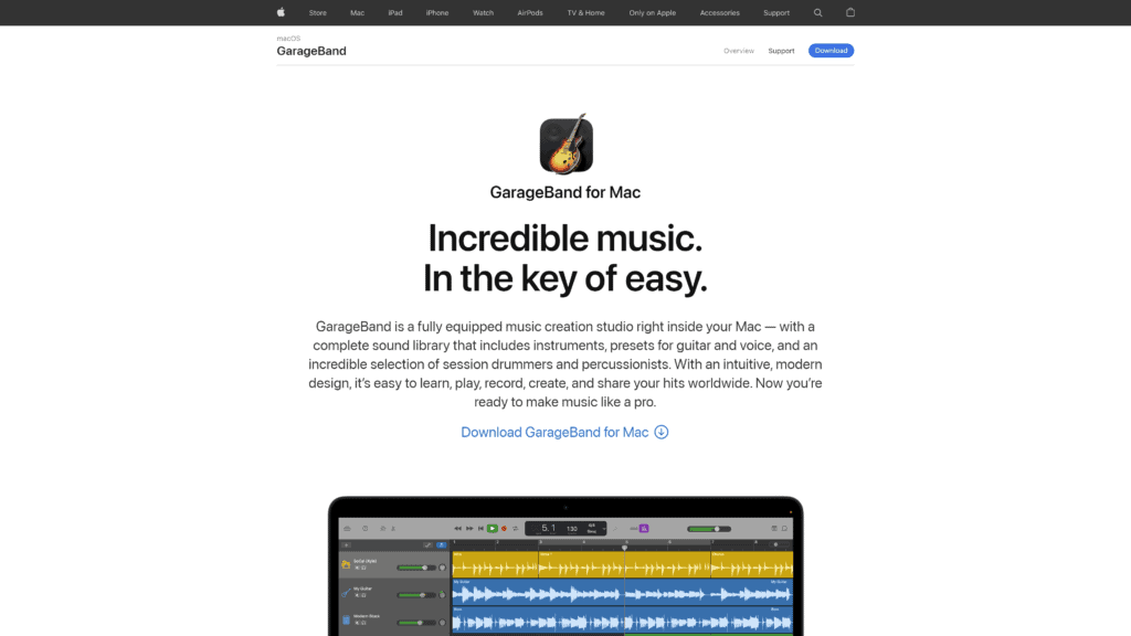 screenshot of the apple_garageband homepage