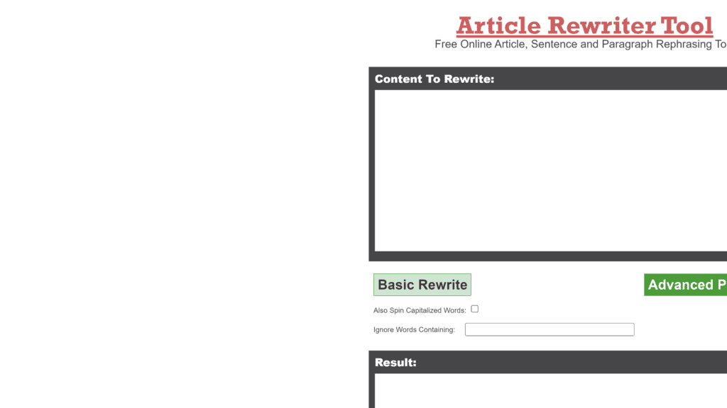 articlerewritertool homepage screenshot 1