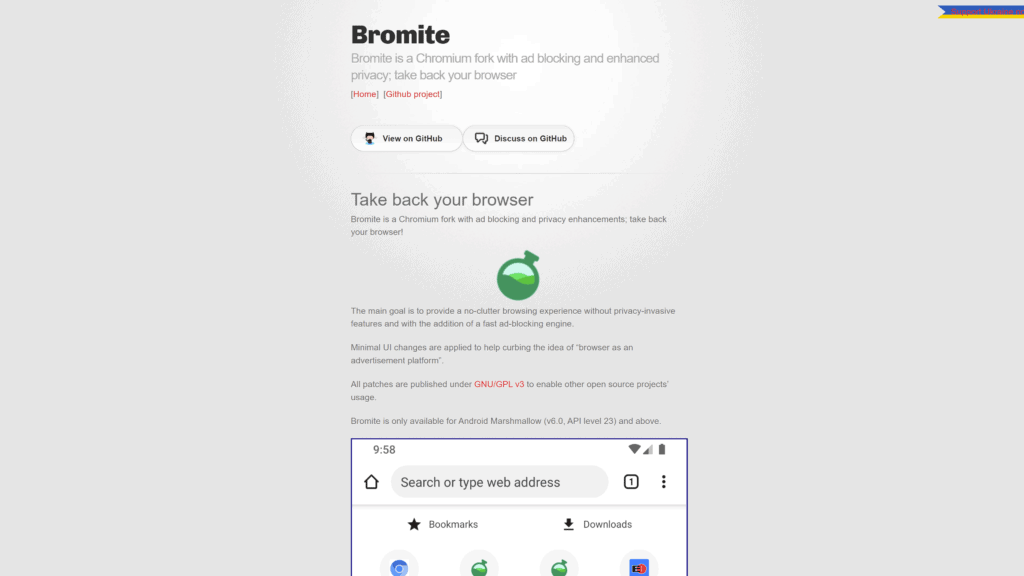 bromite homepage screenshot 1