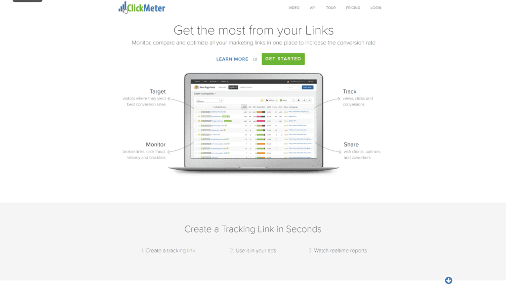 clickmeter homepage screenshot 1