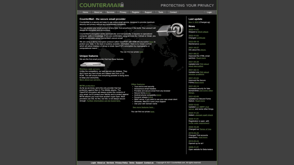 countermail homepage screenshot 1