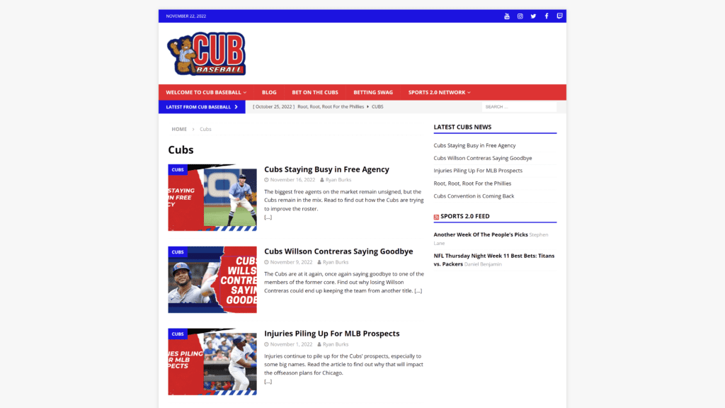 cubbaseball homepage screenshot 1