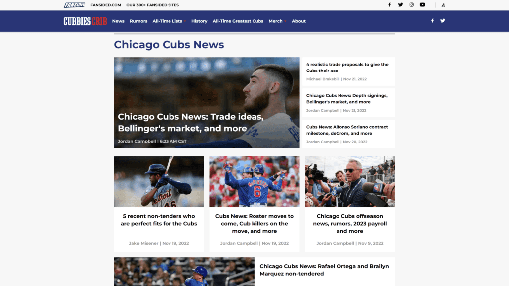 screenshot of the cubbies crib homepage