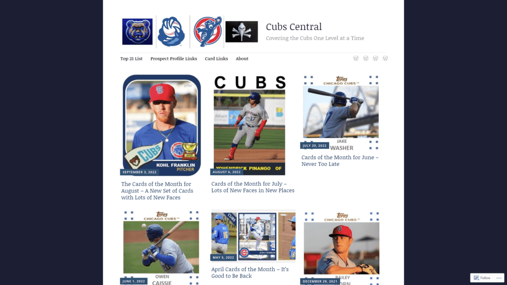 screenshot of the cubs central homepage