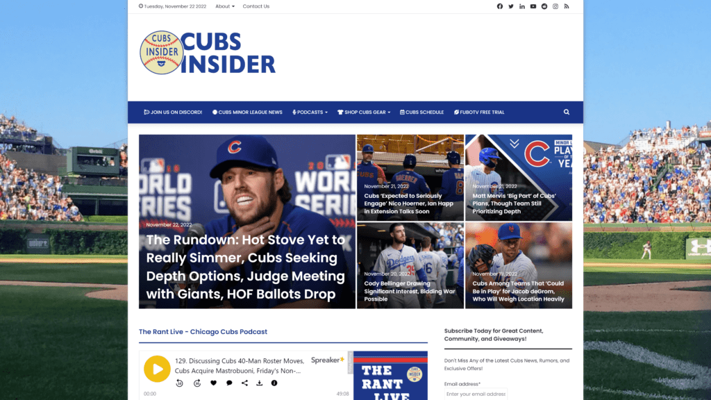 screenshot of the cubs insider homepage