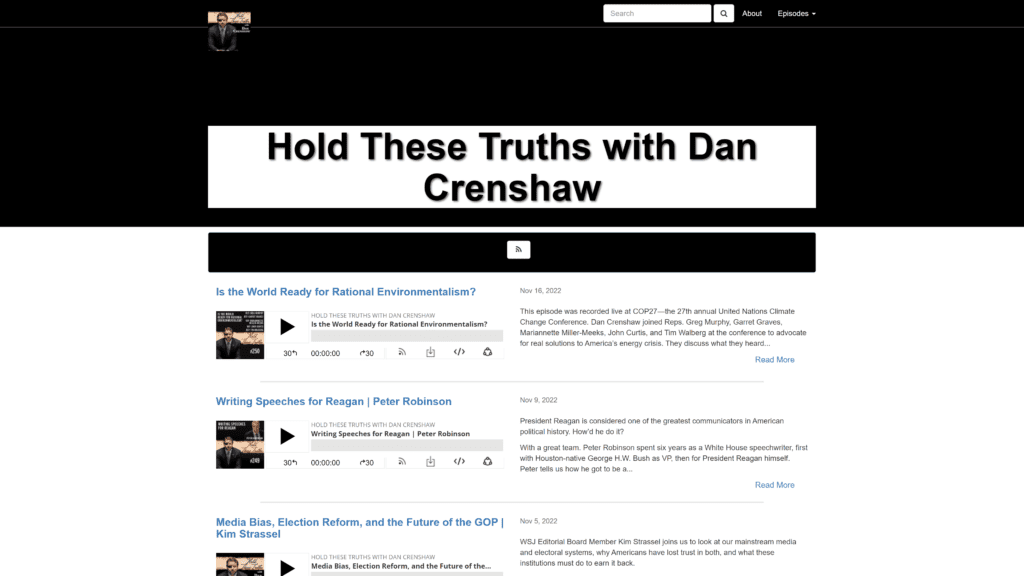 screenshot of the Hold These Truths homepage