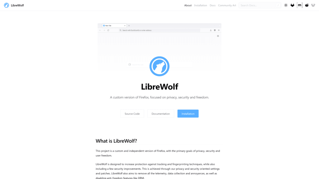 librewolf homepage screenshot 1