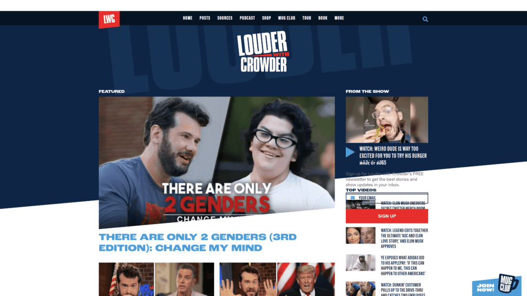 screenshot of the Louder With Crowder homepage